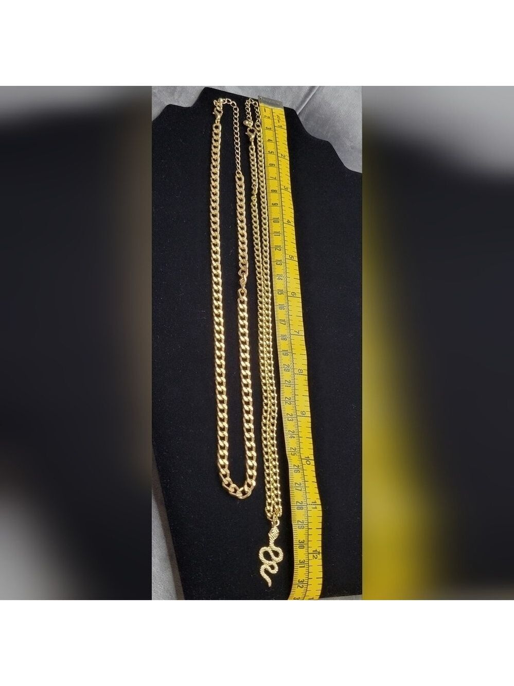 2 Gold-Plated Chain Link Necklaces w/Snake Pendant (#81) - Picture 3 of 3